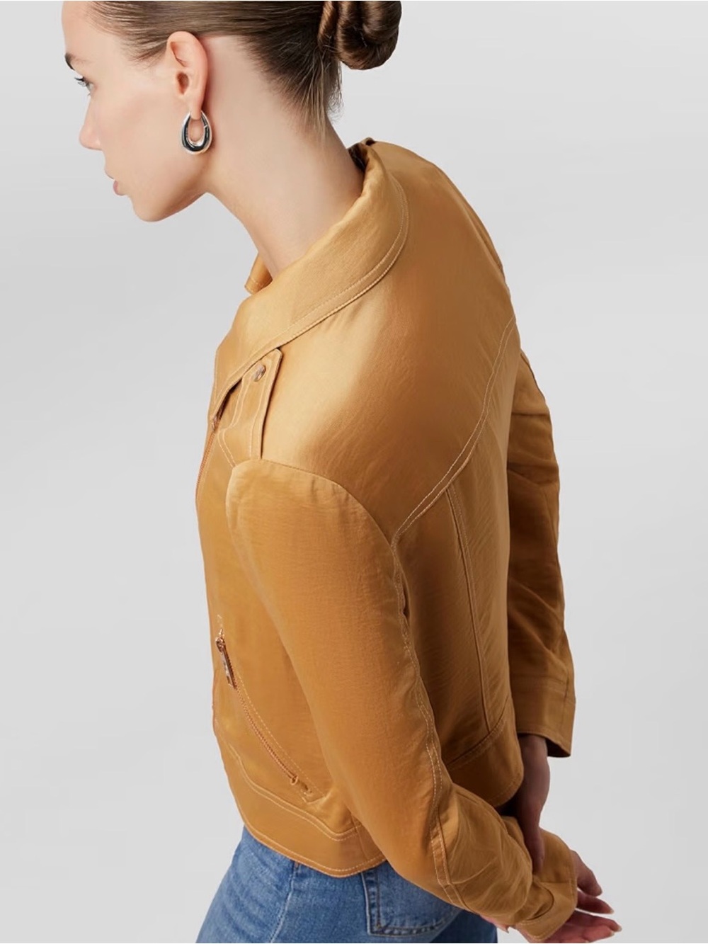 DKNY Long Sleeves Contrast Stitch Moto Jacket Jacket in Tawney Small - Picture 2 of 13